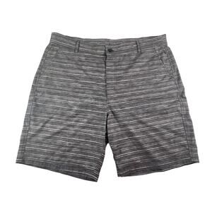 Surf Board Shorts Mens Large Gray Striped String Tie Pockets Stretch Polyester